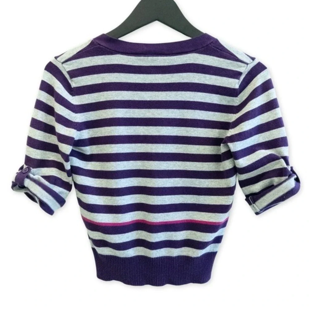 Take Out Girls Striped Cropped Cardigan Sweater Size L Purple‎ Gray Pink